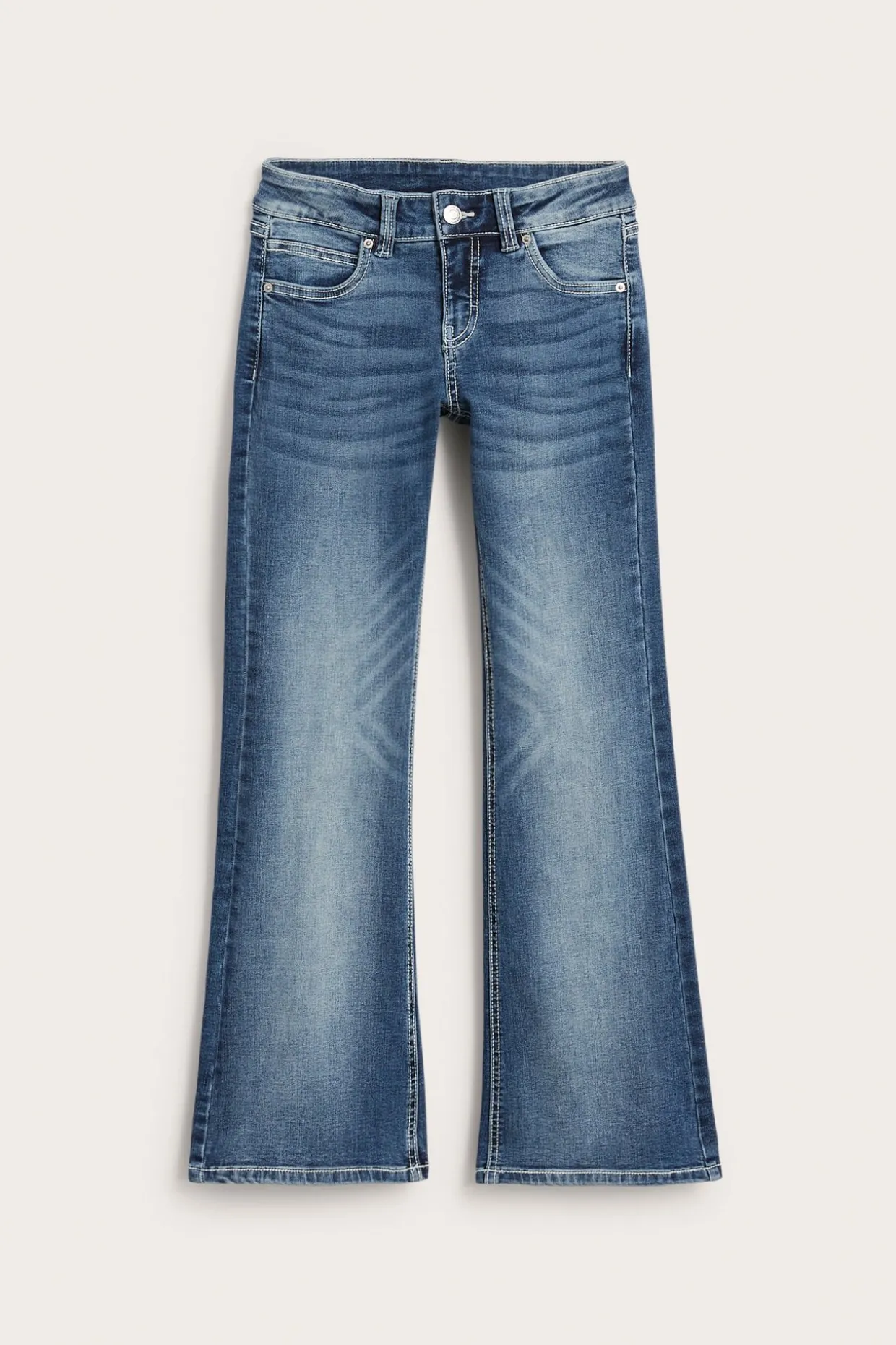 Bootcut-farkut, joissa on matala vyötärö ja brodeeratut takataskut | Denim | Lapset | Kappahl