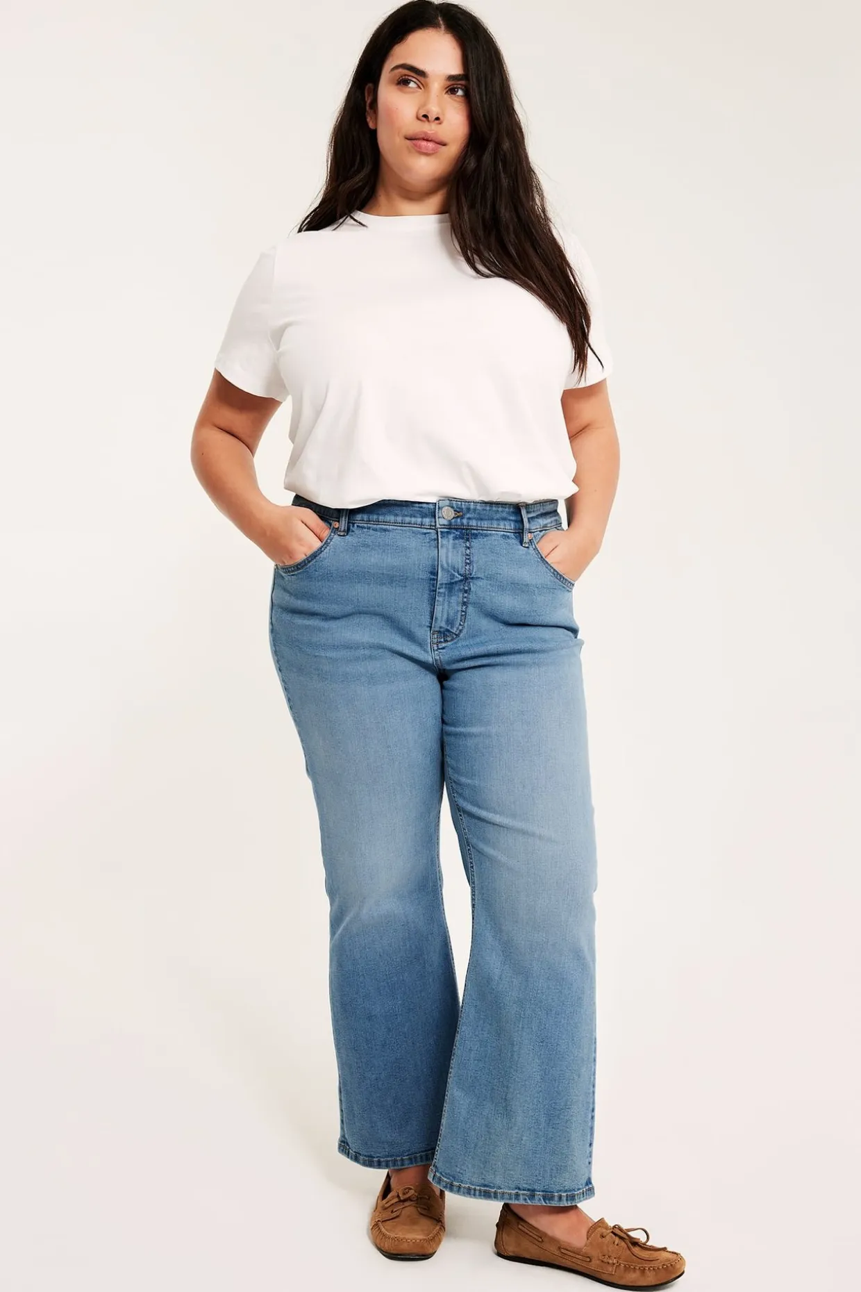 Cropped flare jeans high waist | Vaalea denim | Naiset | Kappahl