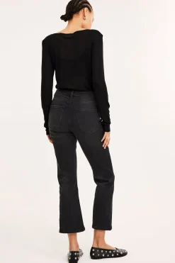 Cropped flare jeans regular waist | Pesty musta denim | Naiset | Kappahl