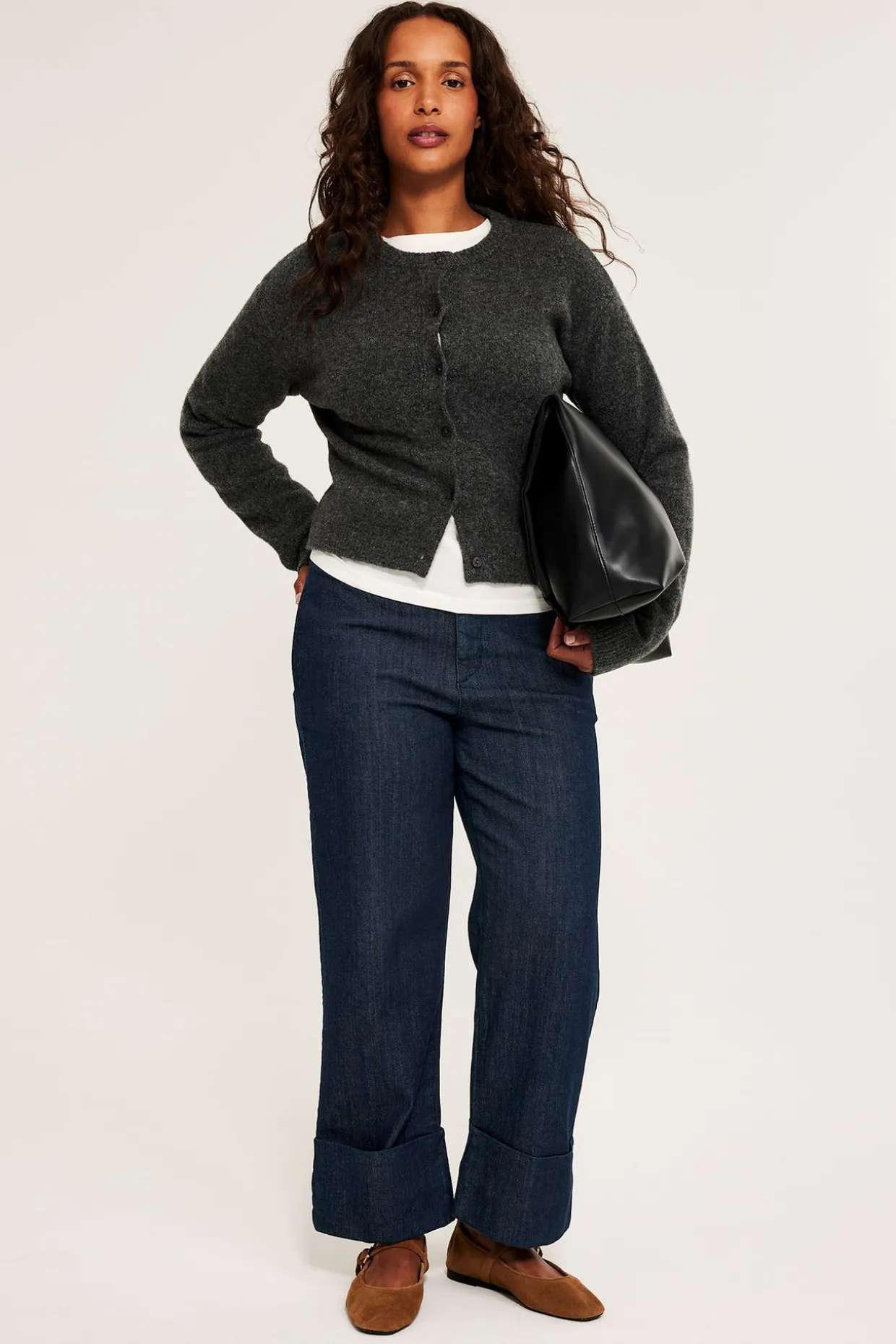 Cropped straight jeans high waist | Tumma denim | Naiset | Kappahl