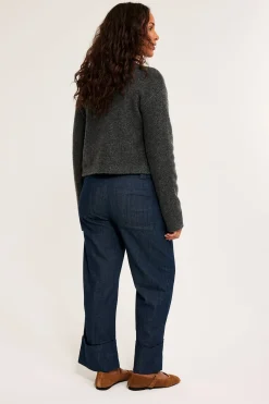 Cropped straight jeans high waist | Tumma denim | Naiset | Kappahl