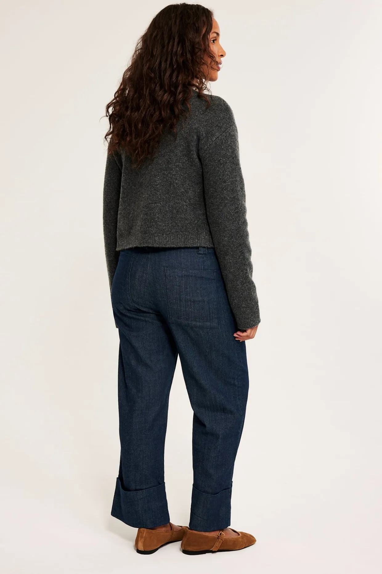 Cropped straight jeans high waist | Tumma denim | Naiset | Kappahl