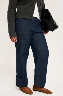 Cropped straight jeans high waist | Tumma denim | Naiset | Kappahl