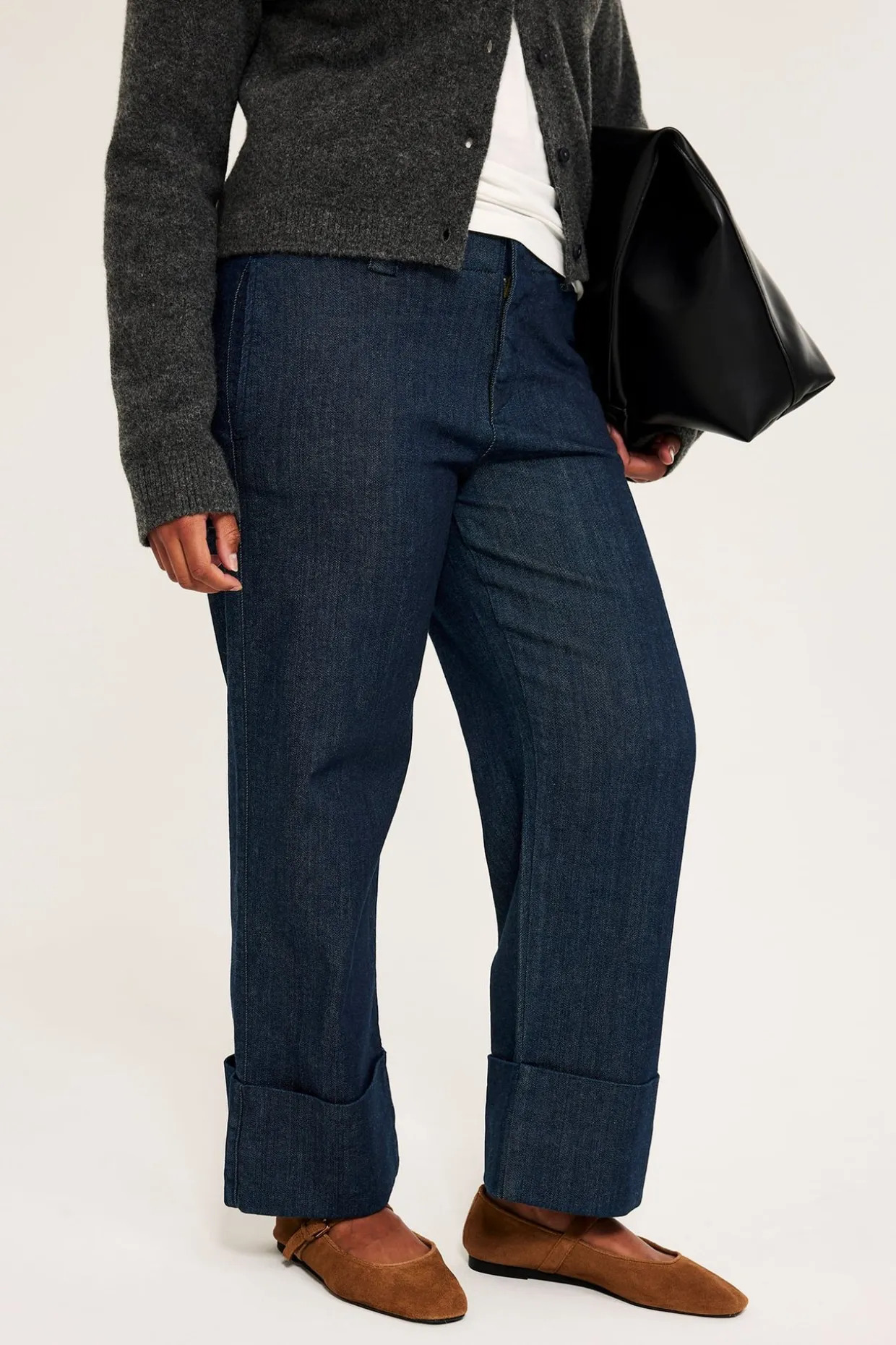 Cropped straight jeans high waist | Tumma denim | Naiset | Kappahl