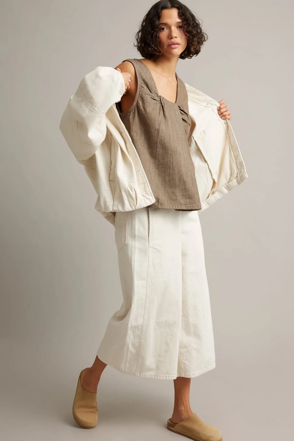 Culotte-malliset pull-on-farkut | Beige | Naiset | Kappahl