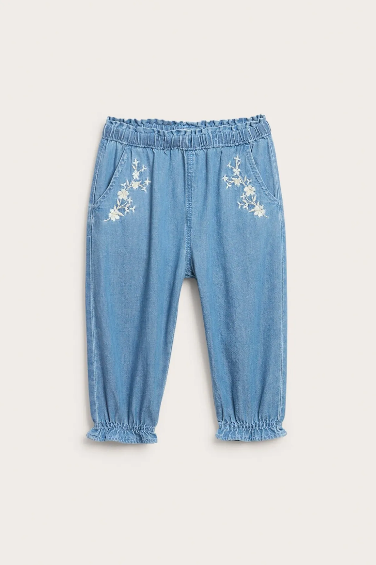 Denimhousut kukkabrodeerauksilla | Vaalea denim | Vauvat | Newbie