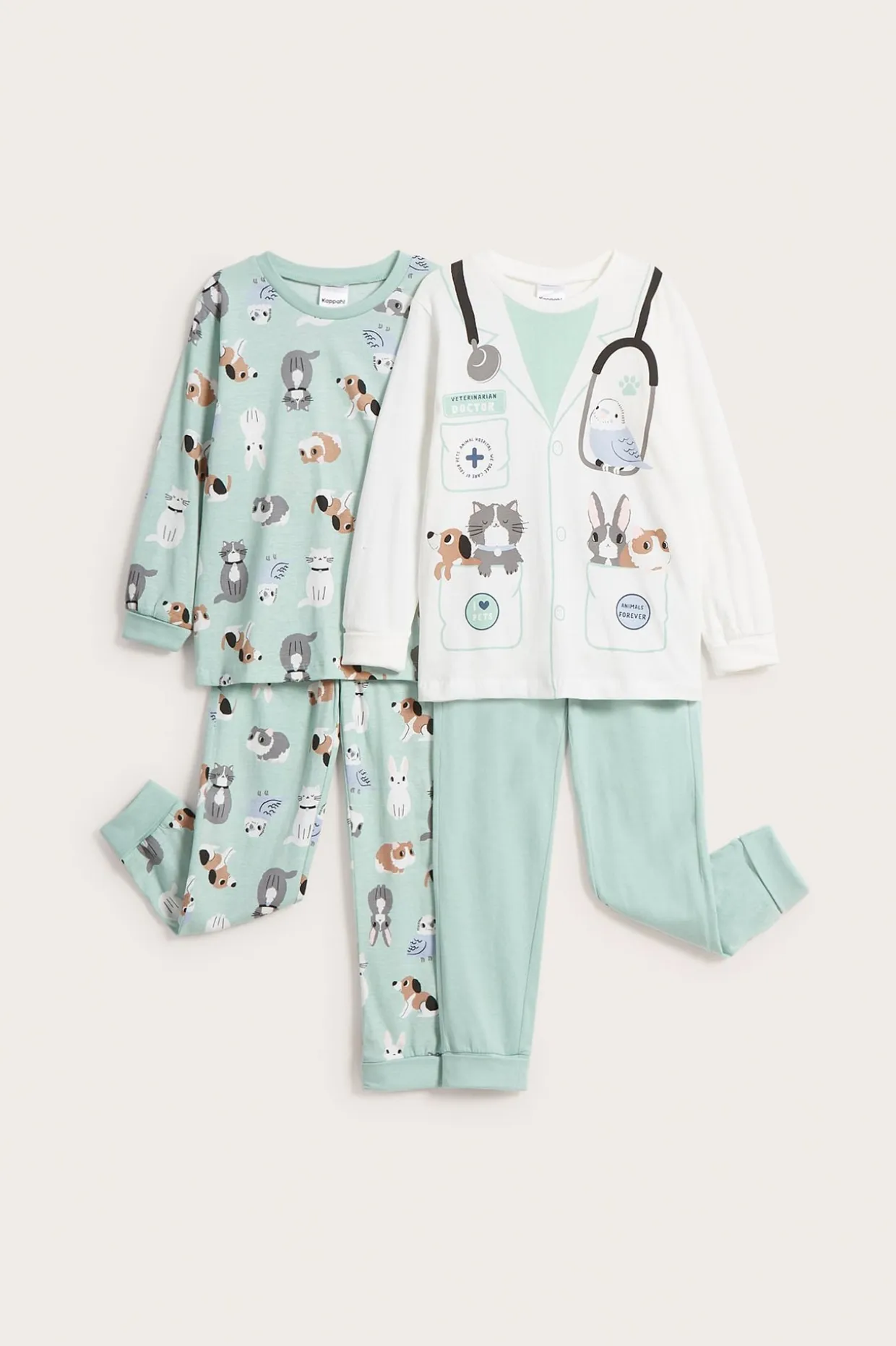 Eläinlääkäriaiheinen pyjama, 2 kpl:n pakkaus | Vaaleanturkoosi | Lapset | Kappahl