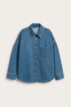 Farkkupaita drapeeratuilla hihoilla | Denim | Naiset | Kappahl