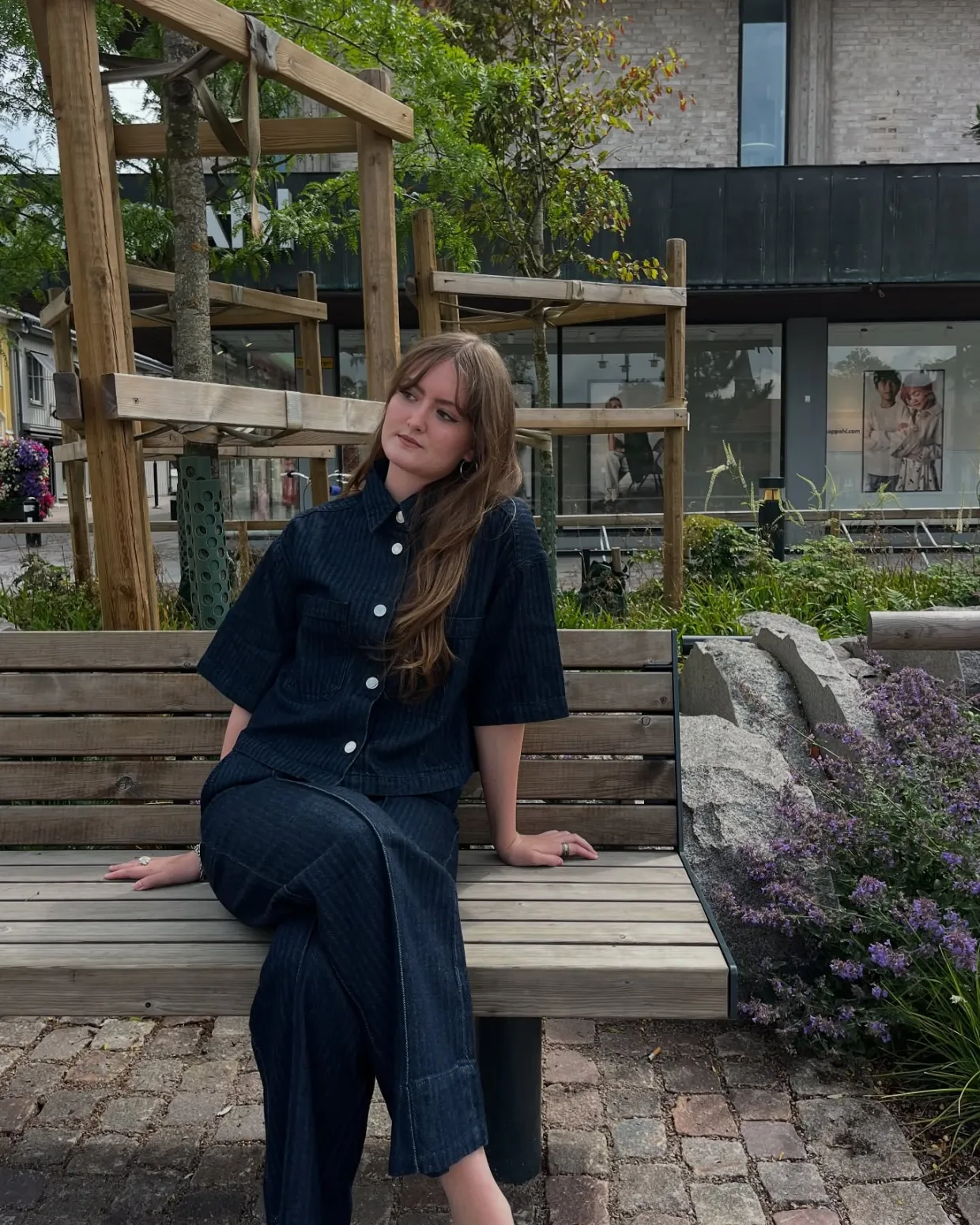 Kalanruotokuvioinen lyhythihainen paita | Tumma denim | Naiset | Kappahl