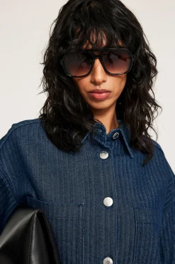 Kalanruotokuvioinen lyhythihainen paita | Tumma denim | Naiset | Kappahl