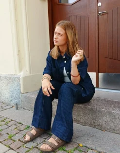 Kalanruotokuvioinen lyhythihainen paita | Tumma denim | Naiset | Kappahl