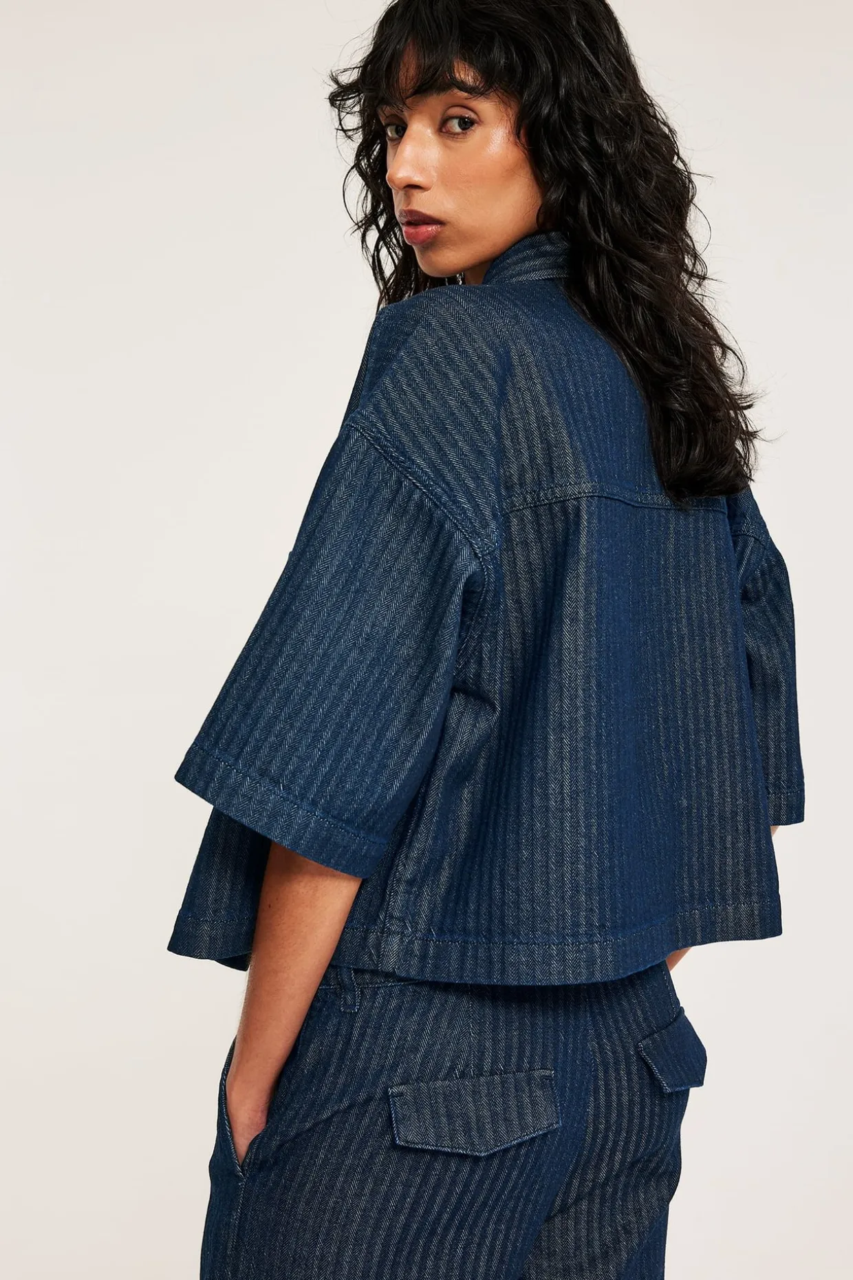 Kalanruotokuvioinen lyhythihainen paita | Tumma denim | Naiset | Kappahl