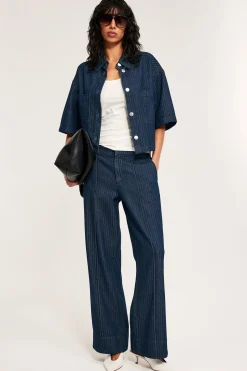 Kalanruotokuvioinen lyhythihainen paita | Tumma denim | Naiset | Kappahl