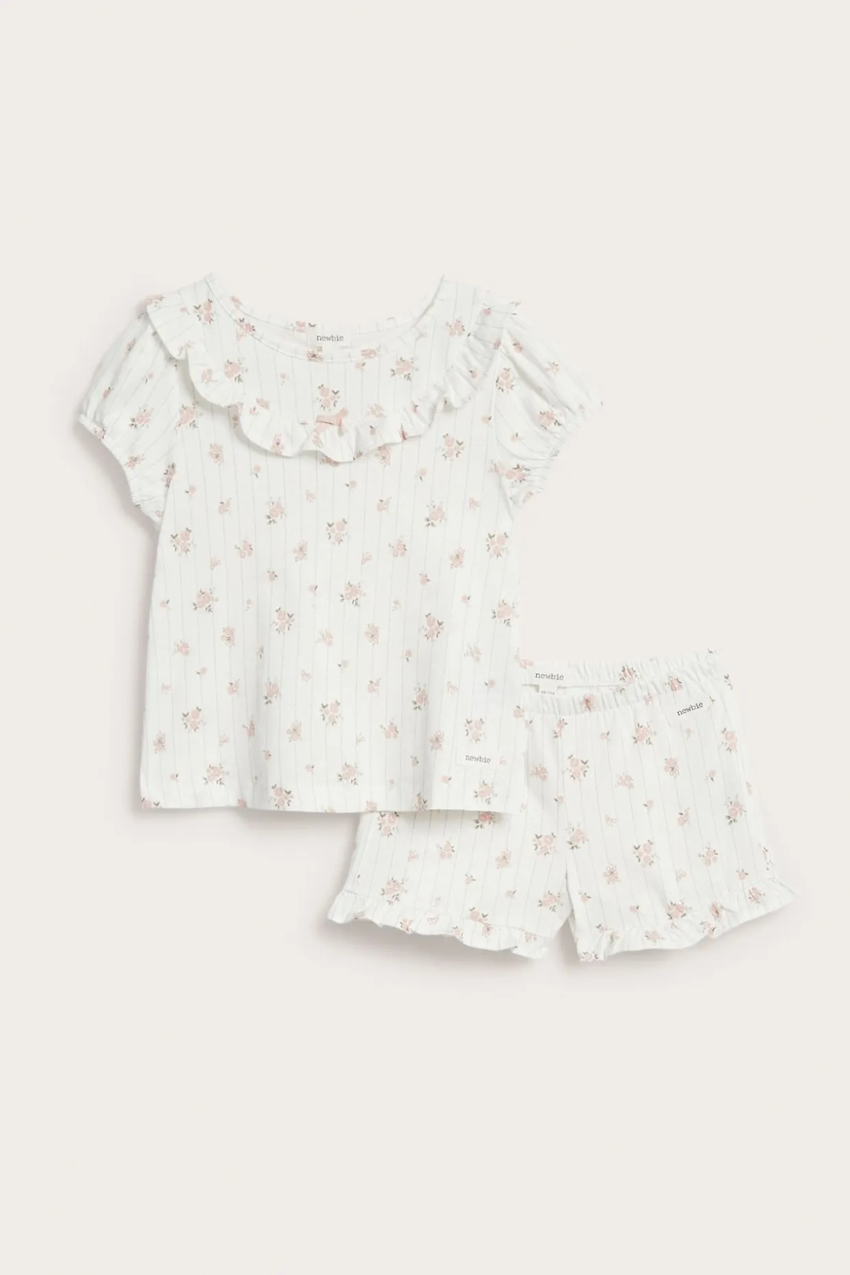 Kukallinen röyhelösomisteinen pyjama | Luonnonvalkoinen | Lapset | Newbie