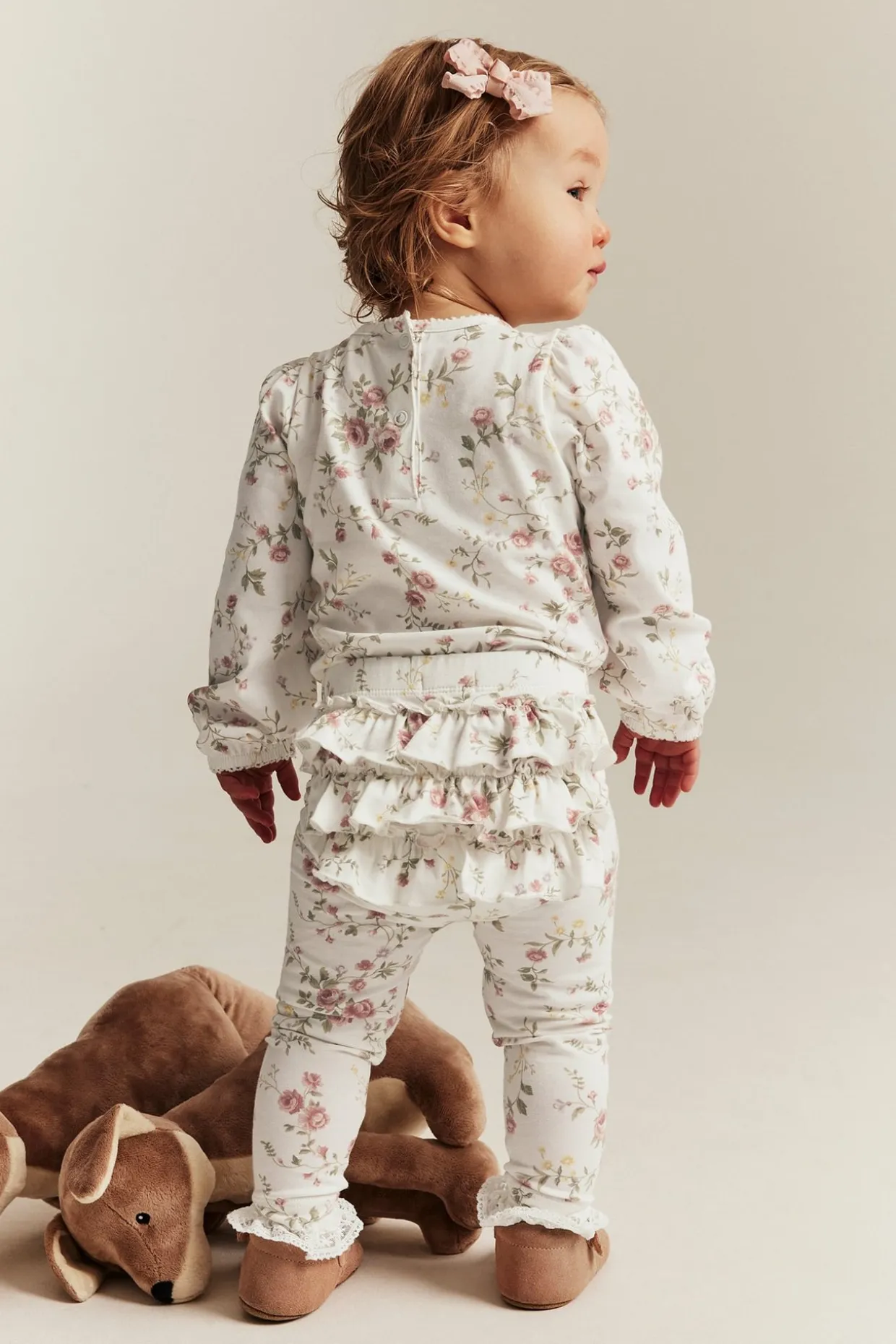 Kukkakuvioiset röyhelösomisteiset leggingsit | Luonnonvalkoinen | Vauvat | Newbie