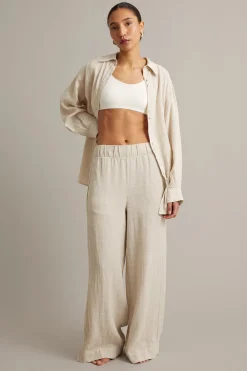 Leveät pellavahousut | Beige | Naiset | Kappahl