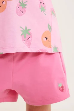 Lyhyet shortsit, joissa on rusetti ja mansikkabrodeeraus | Pinkki | Lapset | Kappahl