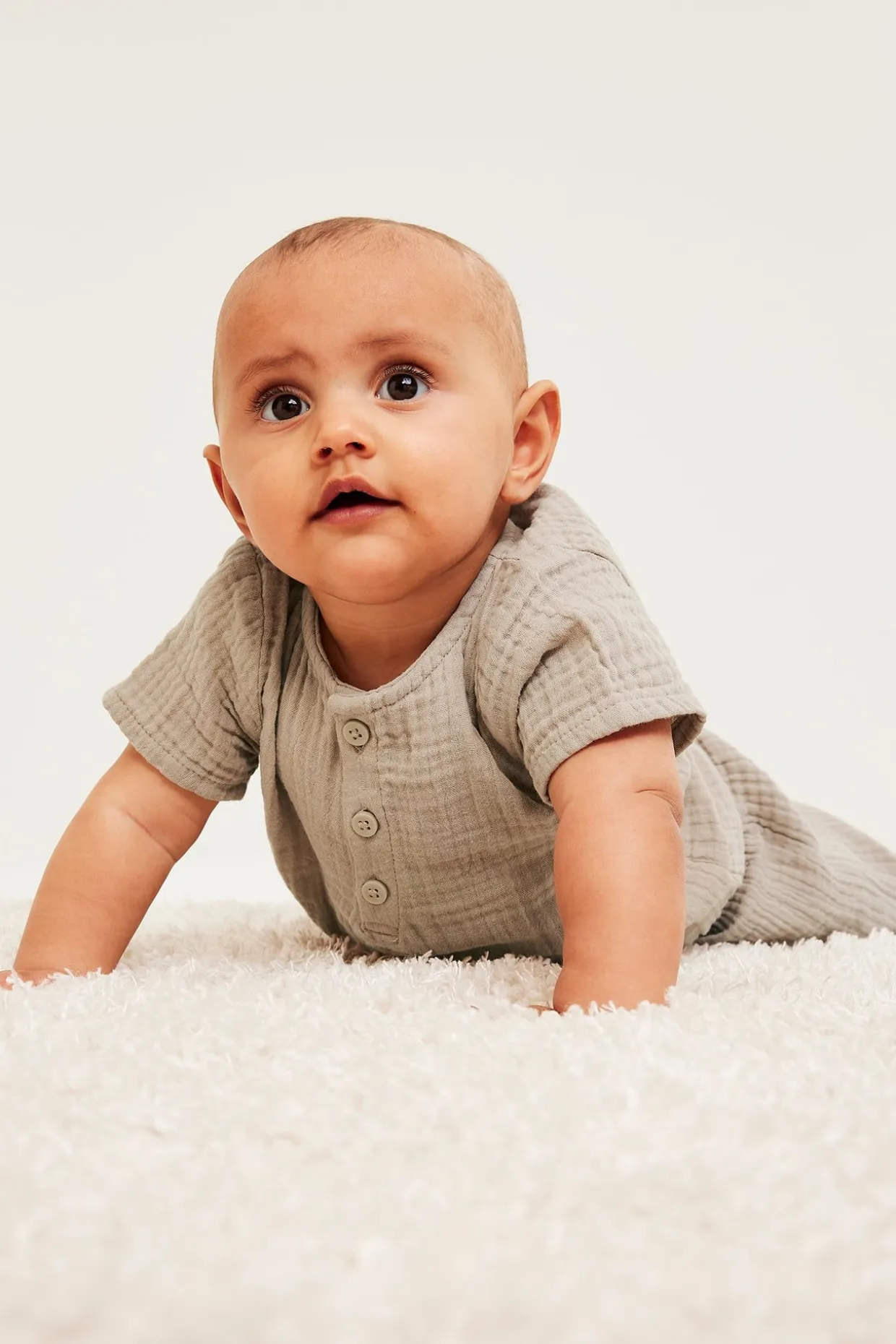 Lyhythihainen body musliinikankaasta | Beige | Vauvat | Kappahl