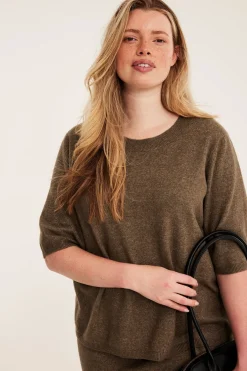 Lyhythihainen neulepusero | Meleerattu beige | Naiset | Kappahl