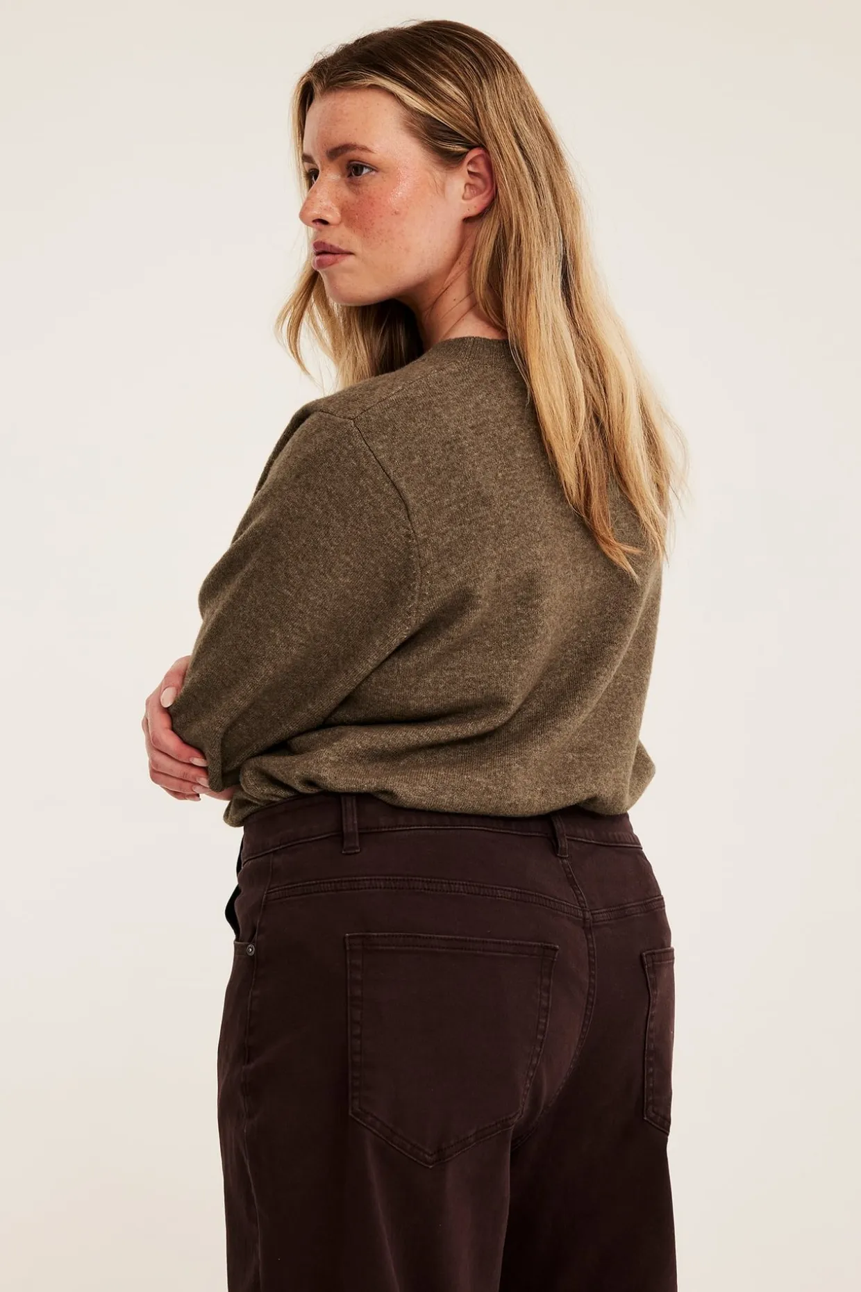 Lyhythihainen neulepusero | Meleerattu beige | Naiset | Kappahl
