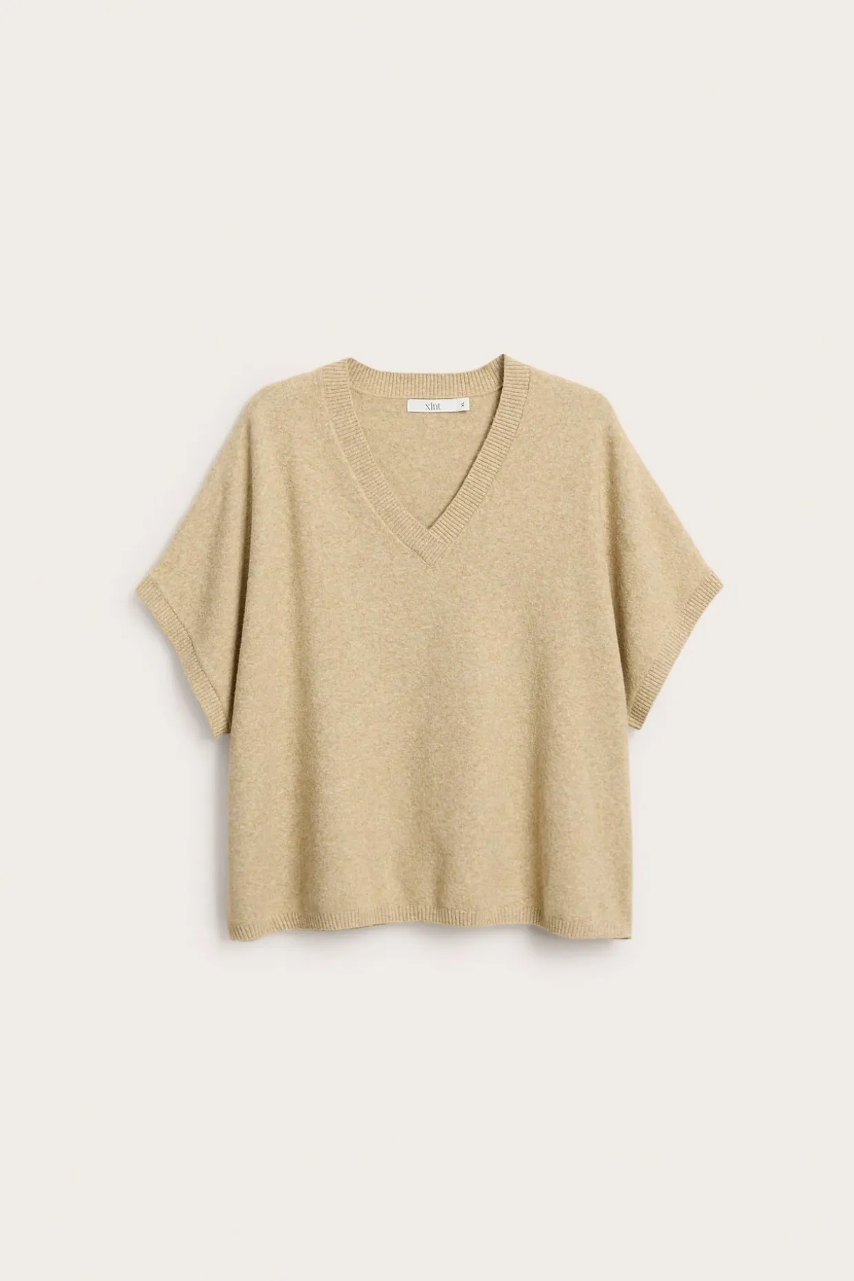 Lyhythihainen neulepusero | Meleerattu beige | Naiset | Kappahl