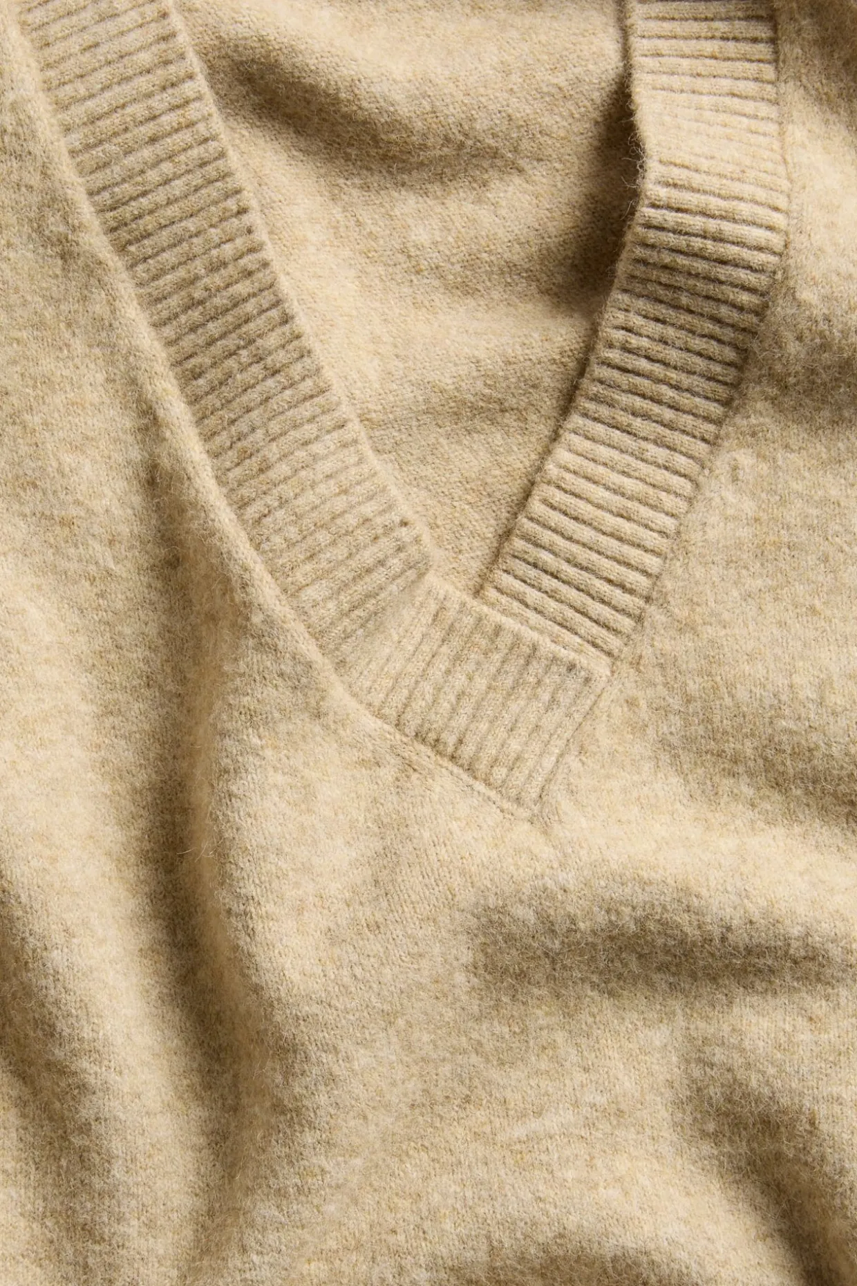 Lyhythihainen neulepusero | Meleerattu beige | Naiset | Kappahl
