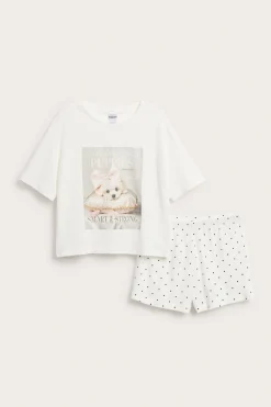 Lyhythihainen puuvillapyjama | Luonnonvalkoinen | Lapset | Kappahl