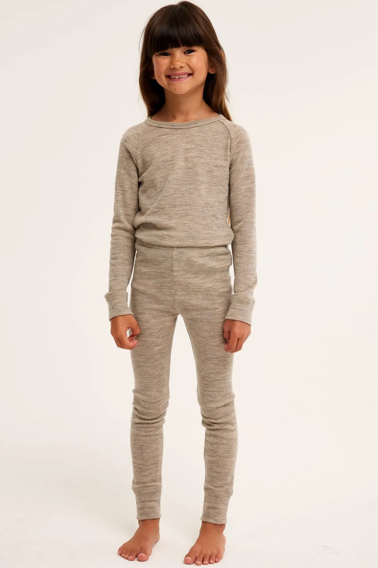 Merinovillaa olevat Kaxs-malliston aluskerrastohousut | Meleerattu beige | Lapset | Kappahl