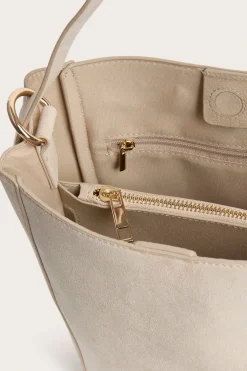 Mokkanahkajäljitelmästä valmistettu bucket-laukku | Vaaleanbeige | Naiset | Kappahl