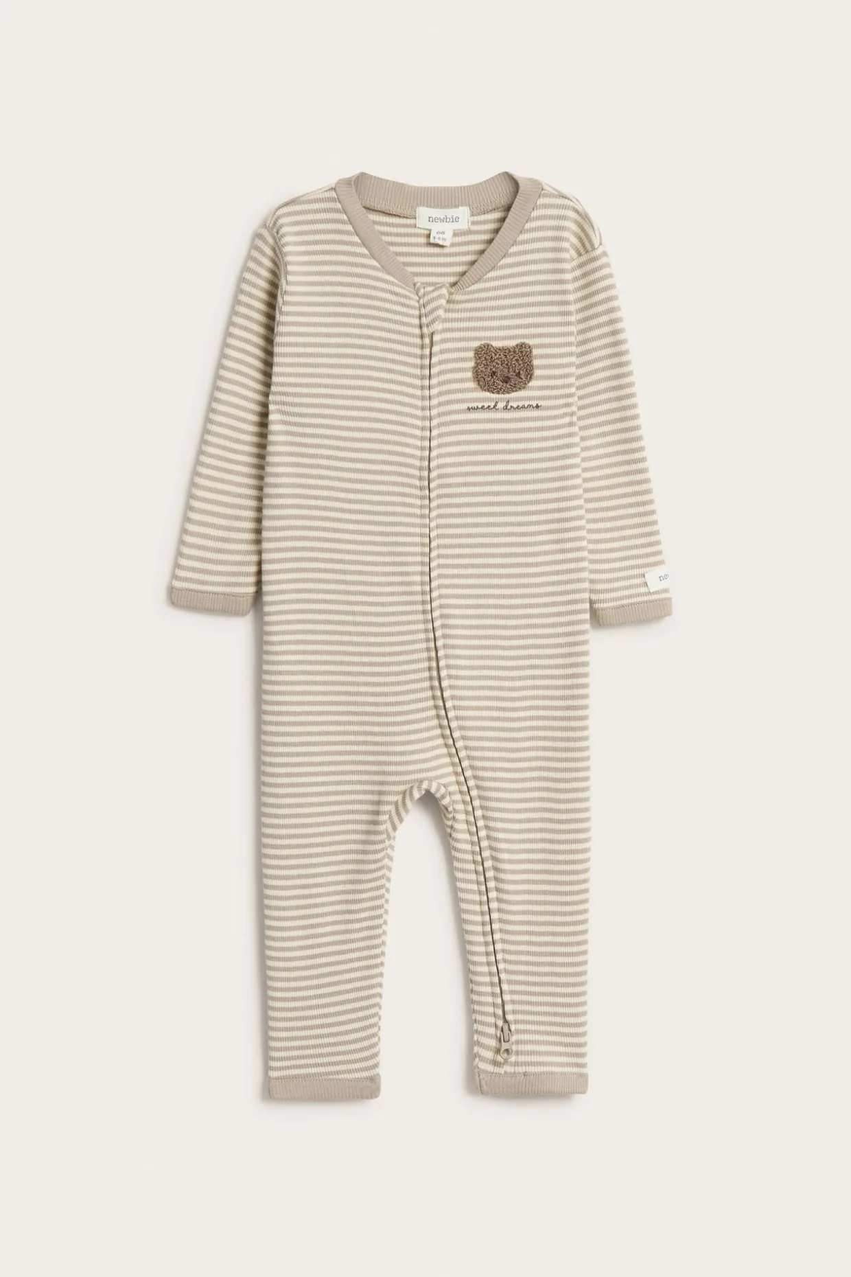 Nallekarhuaiheinen raidallinen pyjama | Beige | Vauvat | Newbie