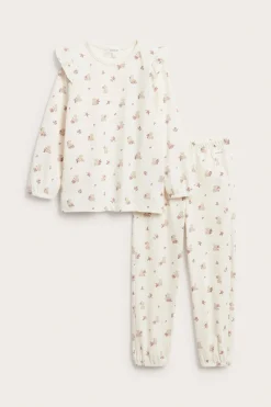 Nallekarhu- ja ruusukuvioinen pyjama | Luonnonvalkoinen | Lapset | Newbie