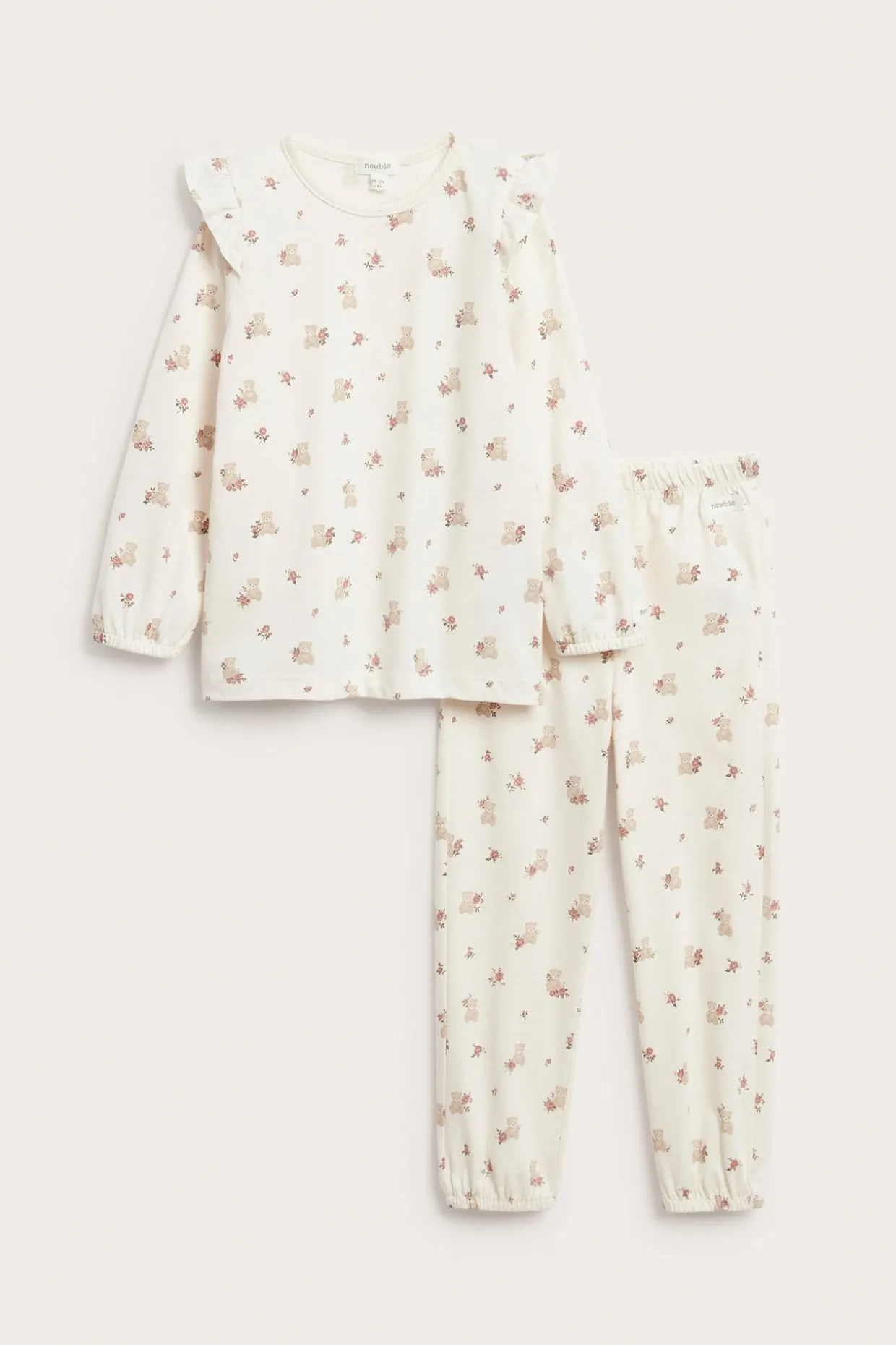 Nallekarhu- ja ruusukuvioinen pyjama | Luonnonvalkoinen | Lapset | Newbie