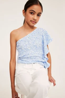 One-shoulder-paita, jossa röyhelö | Sininen | Lapset | Kappahl