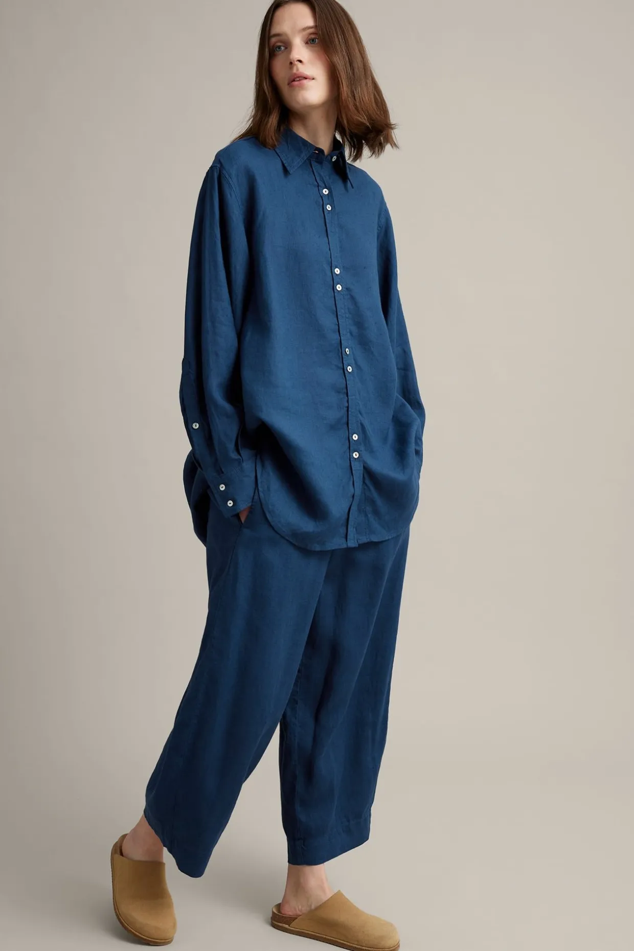 Oversized-mallinen pellavapaita | Sininen | Naiset | Kappahl