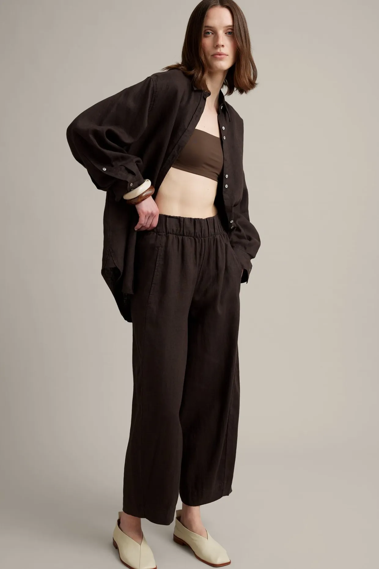 Oversized-mallinen pellavapaita | Ruskea | Naiset | Kappahl