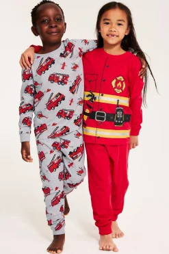 Palopelastaja-kuvioitu pyjama, 2 kpl:n pakkaus | Punainen | Lapset | Kappahl