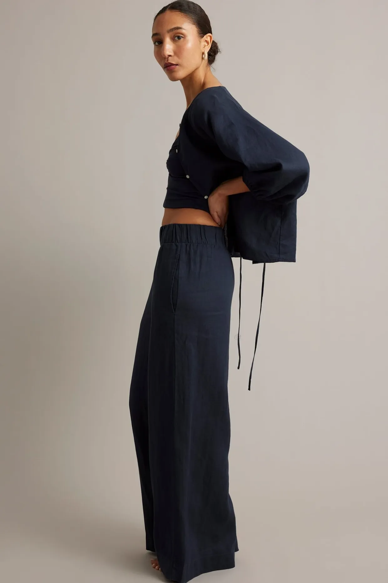 Pellavahousut wide fit | Tummansininen | Naiset | Kappahl
