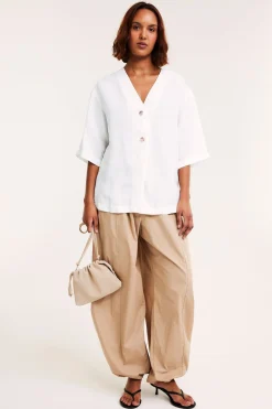 Pellavasekoitetta oleva lyhythihainen paita | Valkoinen | Naiset | Kappahl