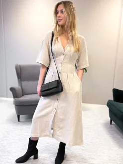 Pellavasekoitetta oleva mekko | Beige | Naiset | Kappahl