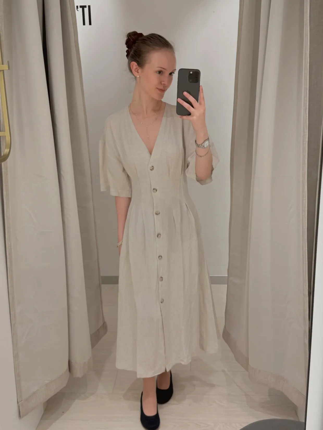 Pellavasekoitetta oleva mekko | Beige | Naiset | Kappahl