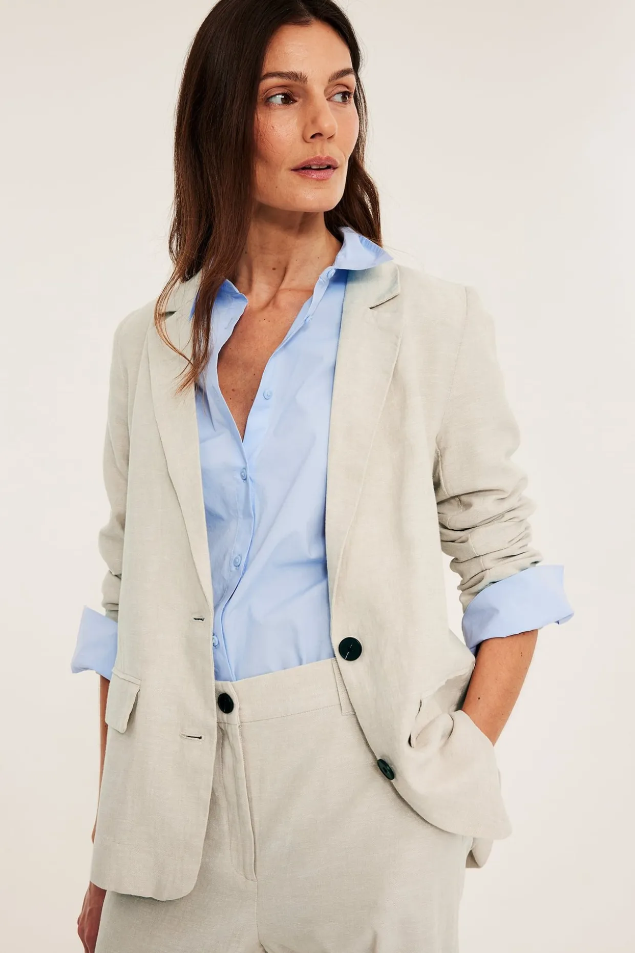 Pellavasekoitetta oleva pikkutakki | Beige | Naiset | Kappahl