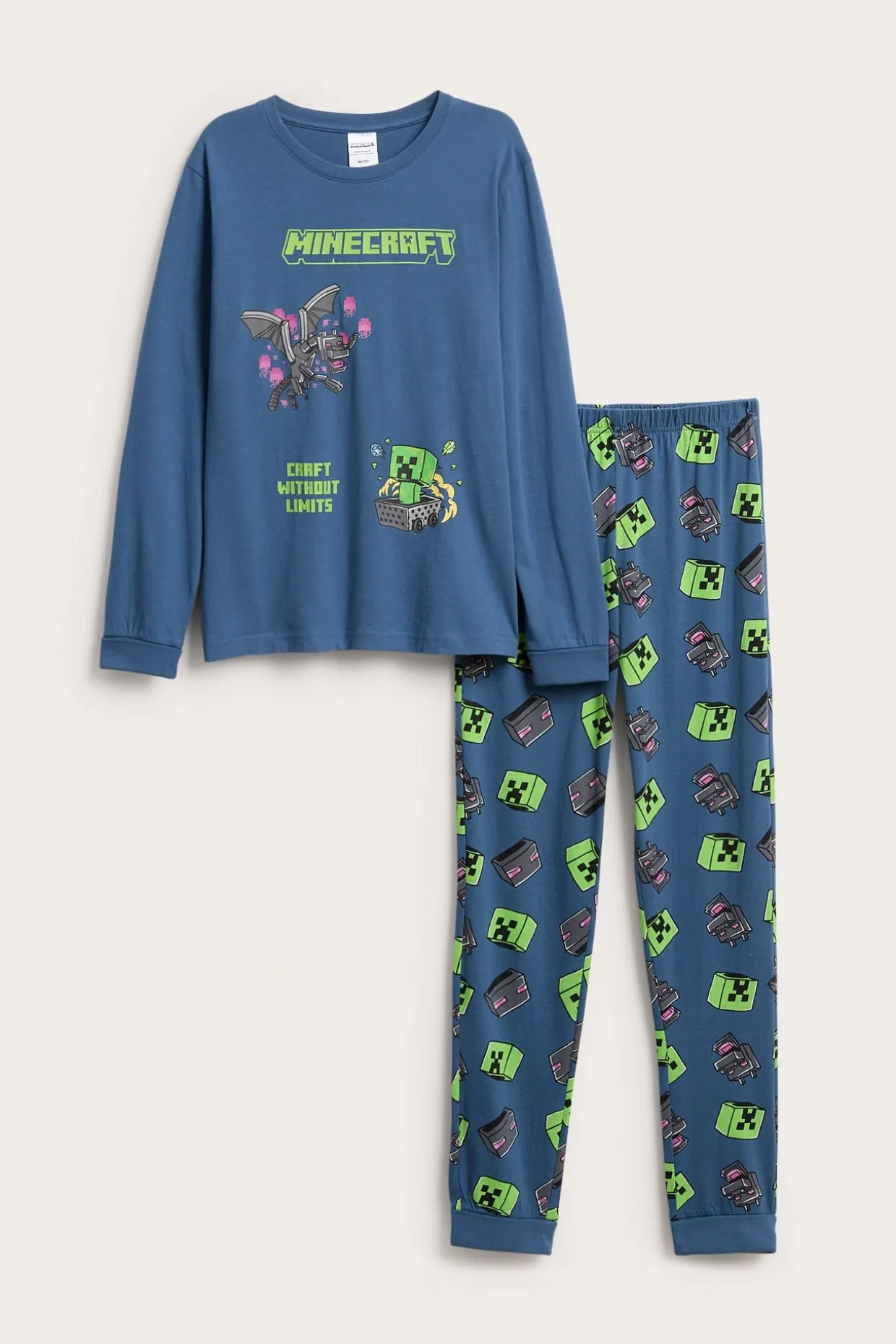 Pitkähihainen Minecraft-pyjama puuvillatrikoosta | Tummansininen | Lapset | Kappahl