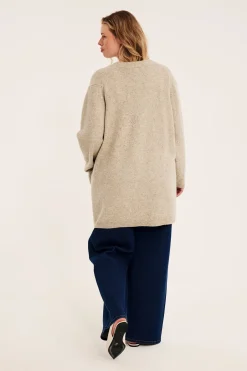 Pitkä neuletakki | Meleerattu beige | Naiset | Kappahl