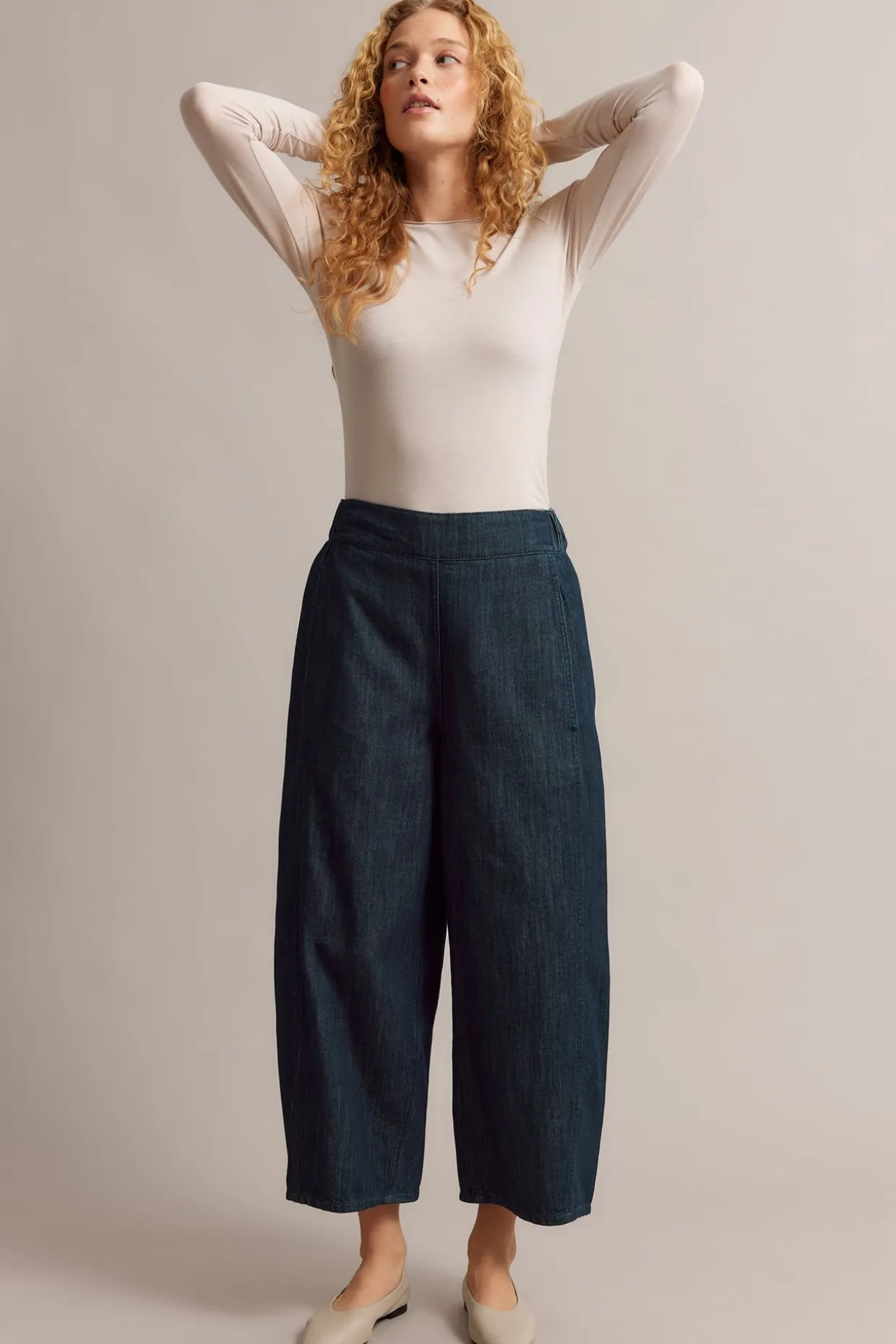 Pull-on-farkut barrel fit cropped | Tumma denim | Naiset | Kappahl