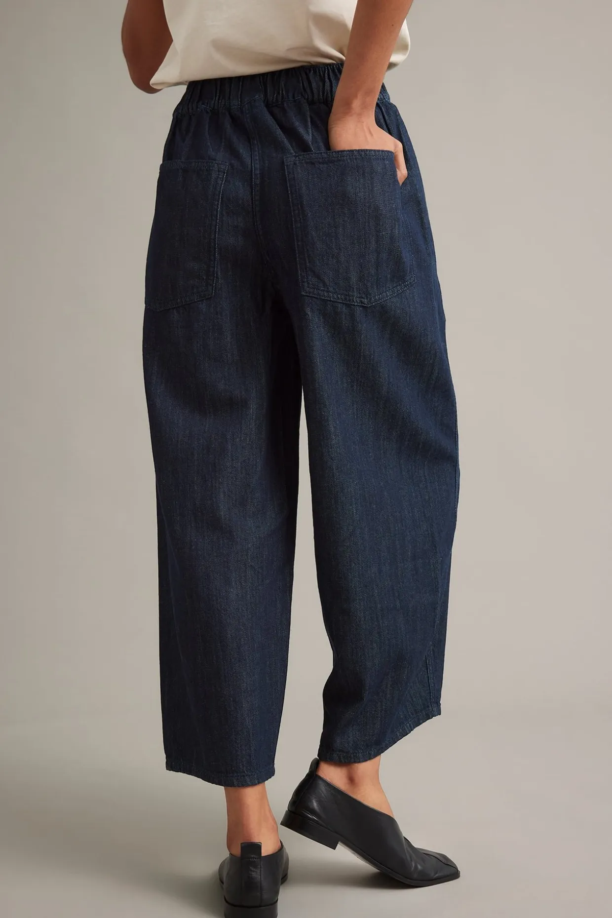 Pull-on-farkut barrel fit cropped | Tumma denim | Naiset | Kappahl
