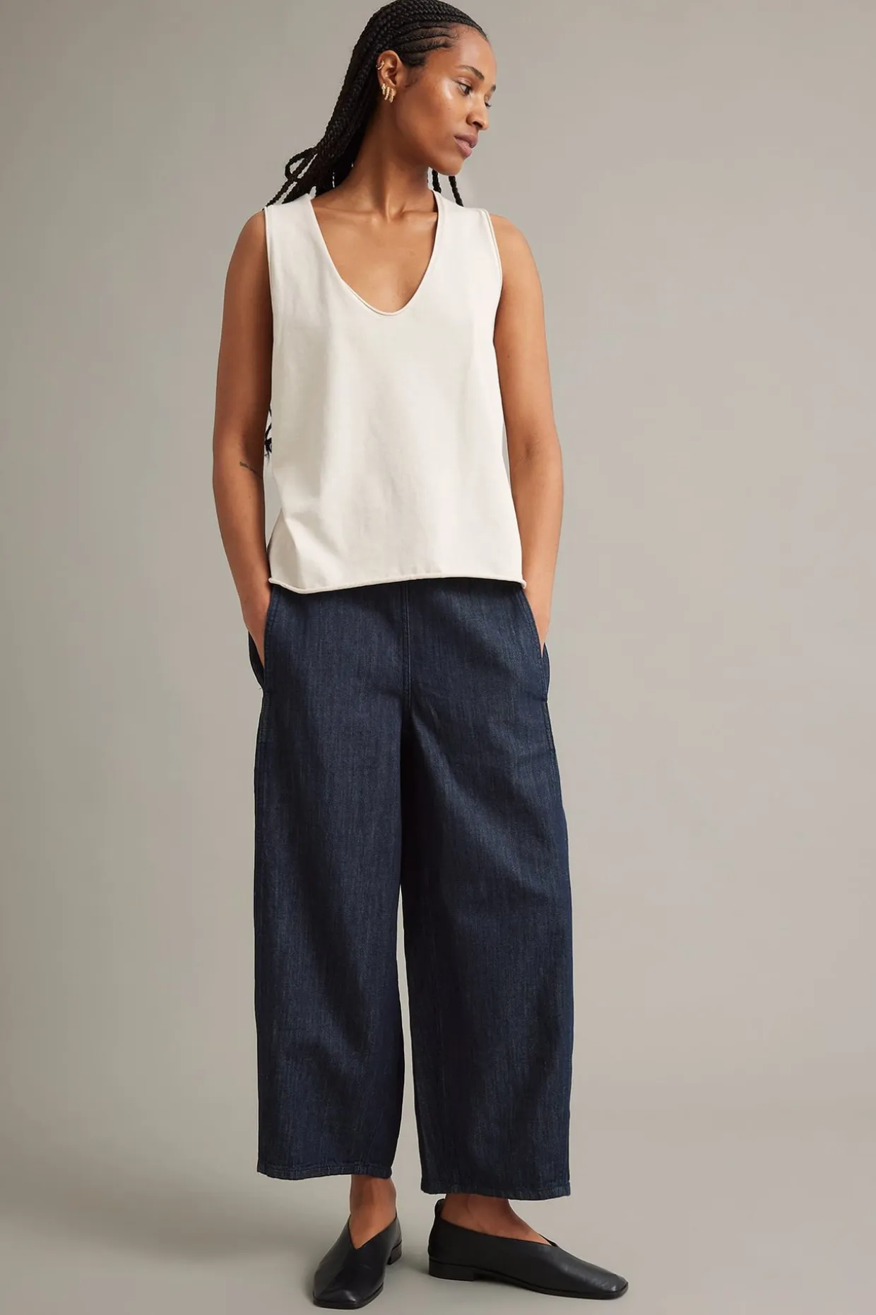 Pull-on-farkut barrel fit cropped | Tumma denim | Naiset | Kappahl