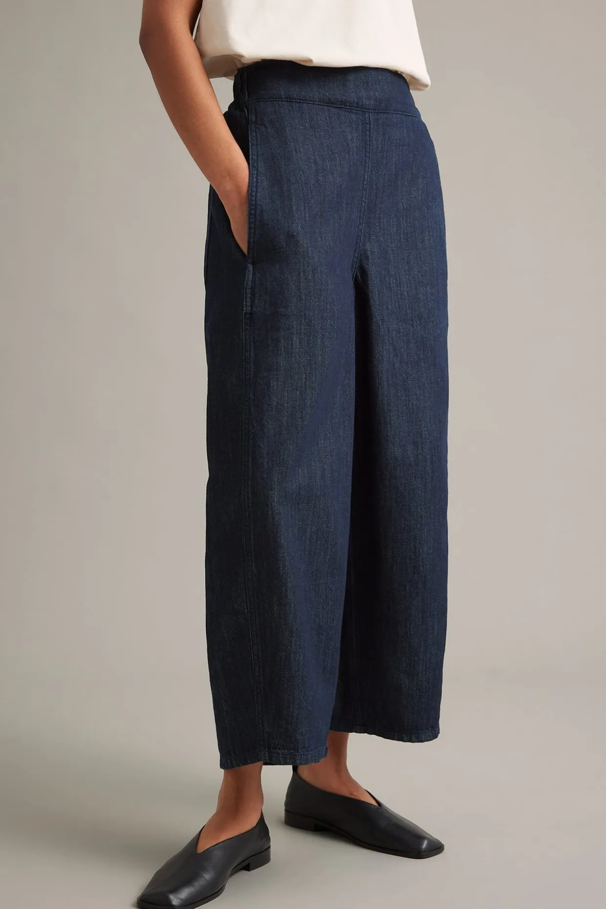 Pull-on-farkut barrel fit cropped | Tumma denim | Naiset | Kappahl