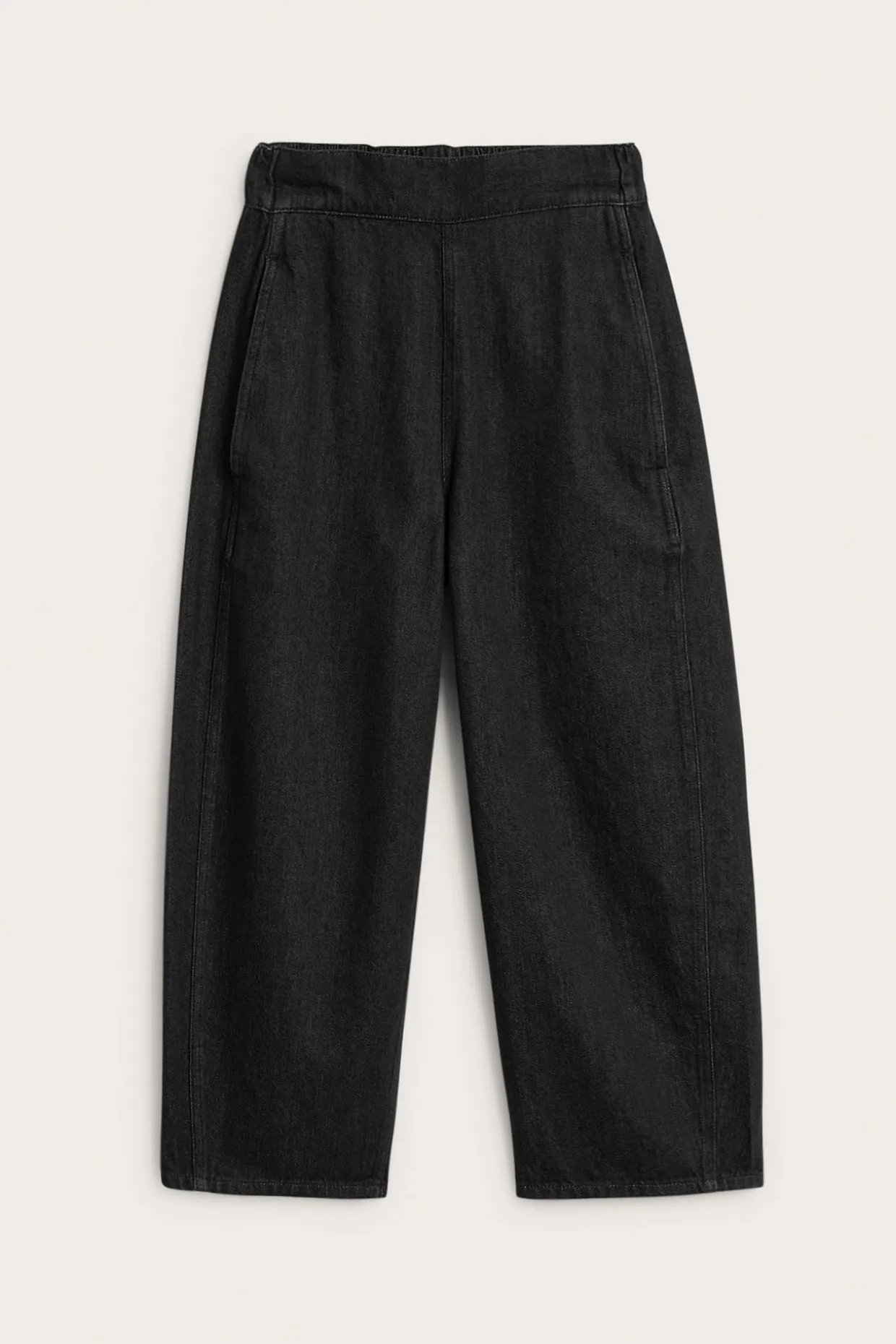Pull-on jeans barrel fit cropped | Musta denim | Naiset | Kappahl