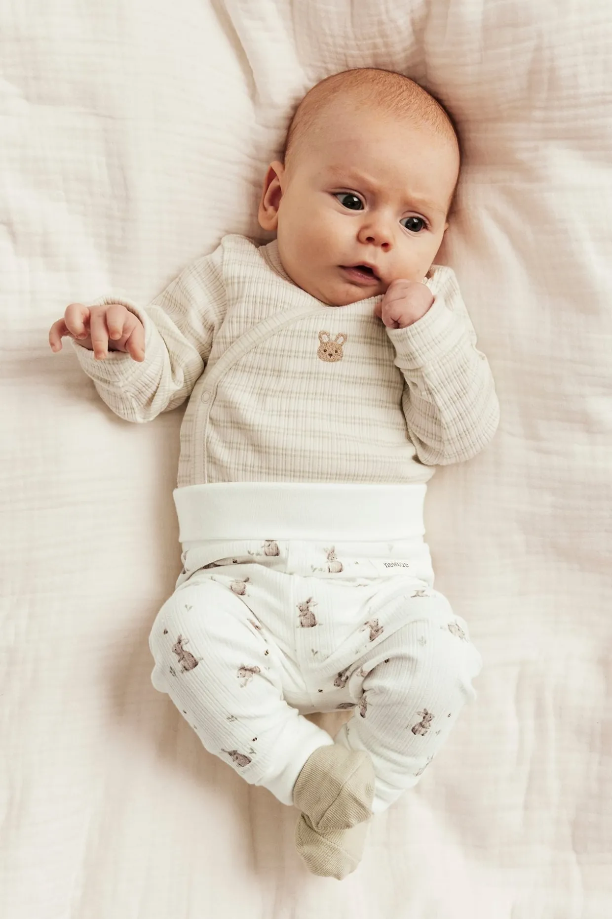 Pupukuvioiset ribatut leggingsit | Luonnonvalkoinen | Vauvat | Newbie