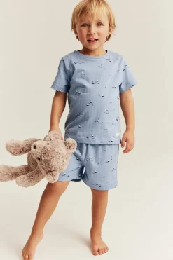 Purjeveneaiheinen pyjamasetti | Sininen | Lapset | Newbie
